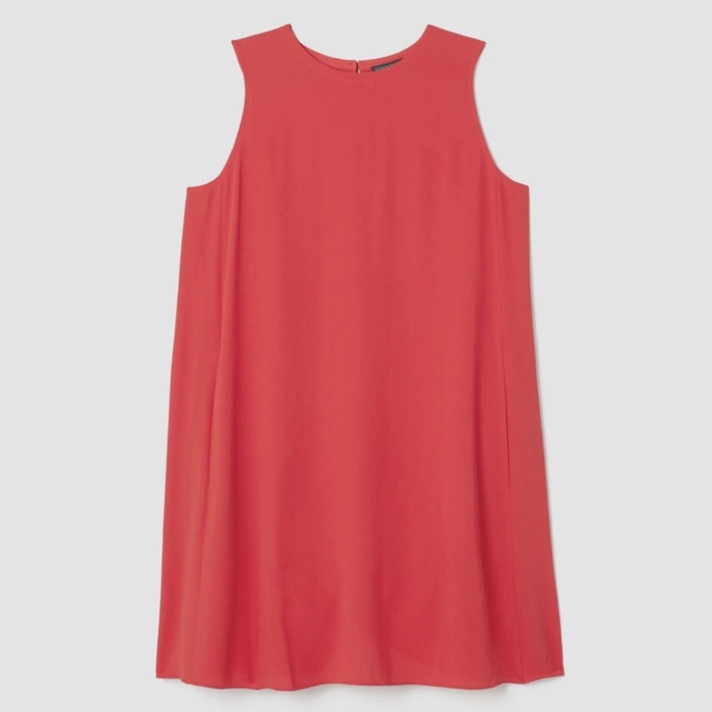 EILEEN FISHER Dress 100% Silk Georgette Crepe Round Neck Sleeveless Red Pick Sz